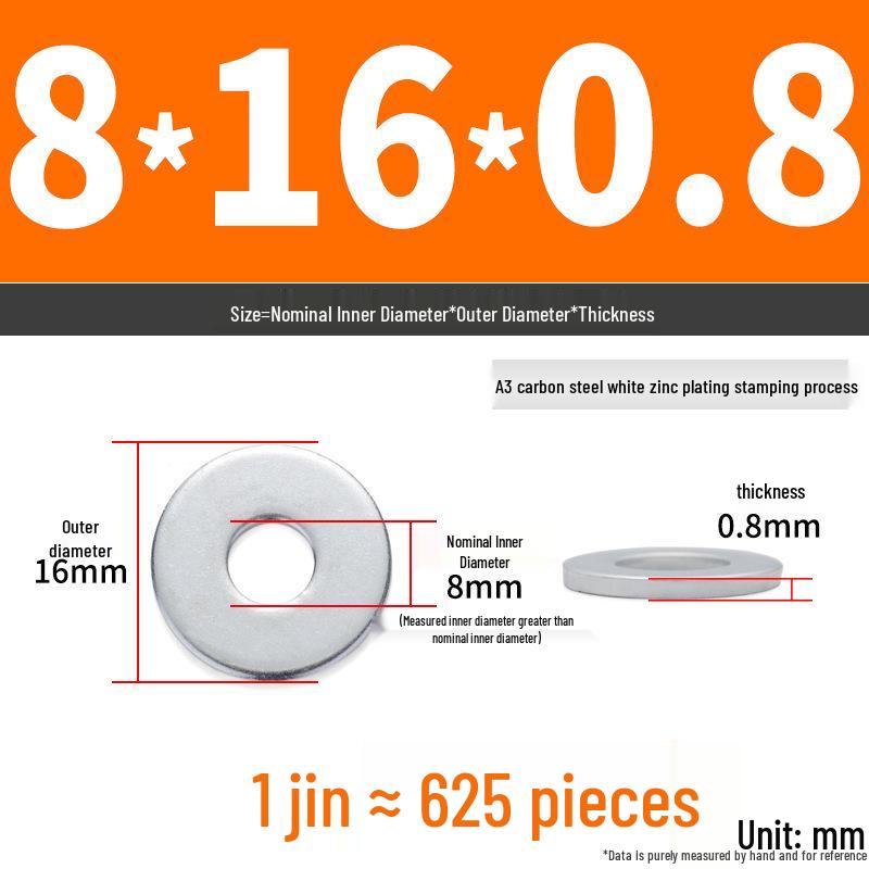 Extra Large Galvanized Metal Flat Washer - Thickened Round Screw Washer M6-M16