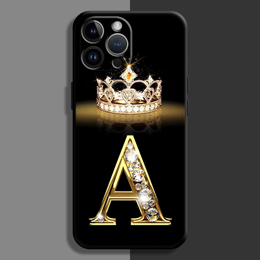 Diamond Crown Letter Capa Phone Case for iPhone 16 15 14 13 12 11 Plus 16 15 14 13 12 11 Pro Max 13 12 Mini XS Max 7 8 16e Cover