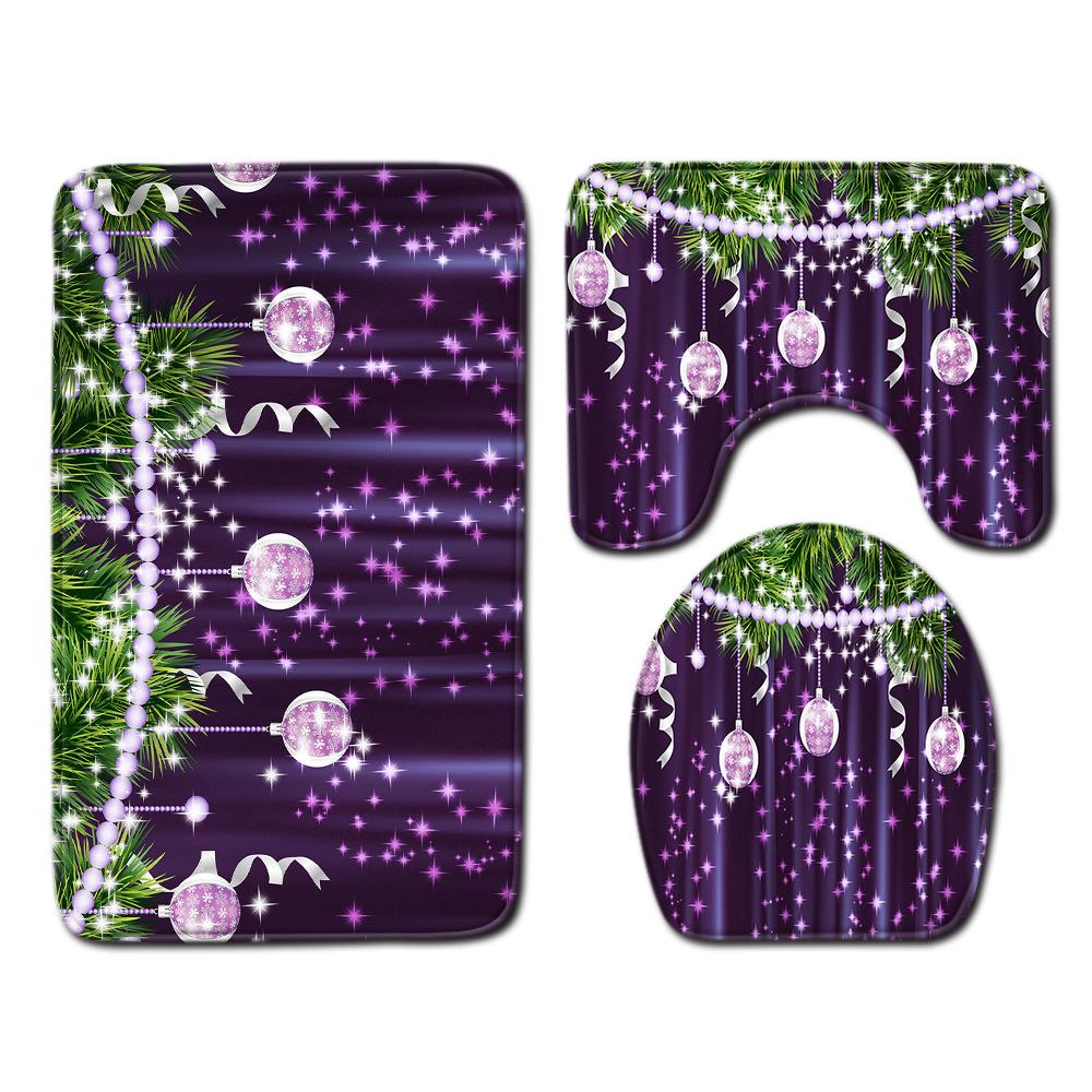 Christmas Bathroom Shower Curtain Four-Piece Floor Mat Toilet Non-Slip Door Mat Bedroom Living Room Absorbent Carpet