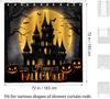 Halloween Full Moon Bat Pumpkin Lantern Shower Curtain With Spooky Castle Pattern, Polyester Bathroom Decor Includes Hooks