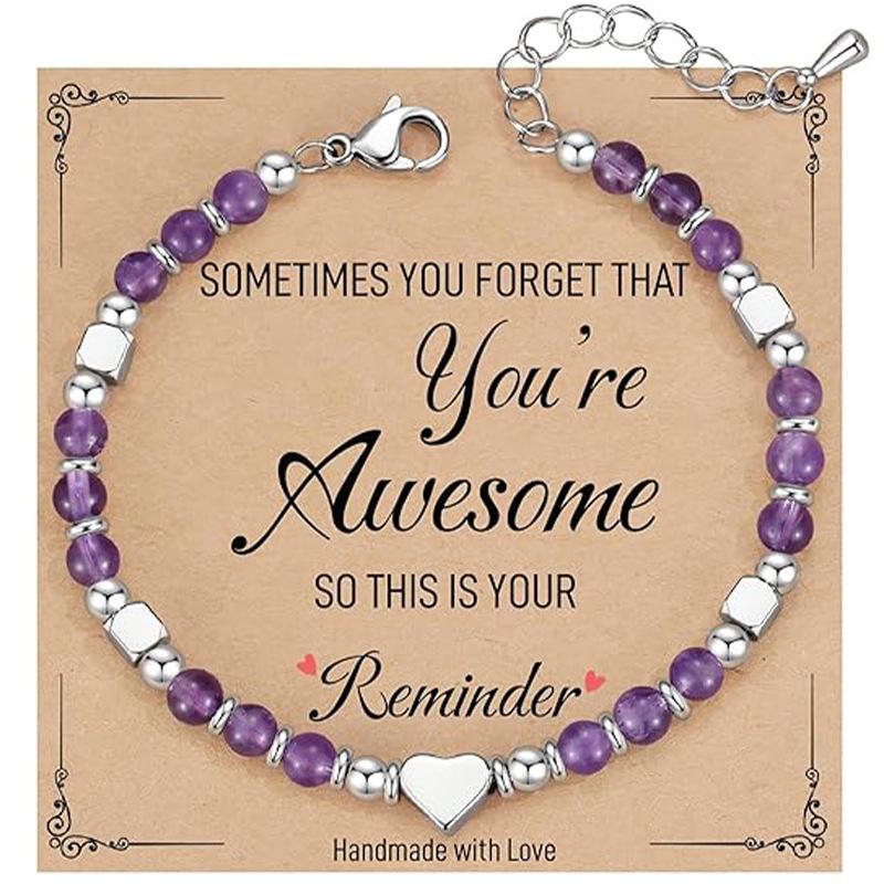 1pc Heart Shape Natural Stone Beaded Bracelet Stainless Steel Adjustable Chain Bracelet Retro Daily Wear Jewelry for Women Gifts