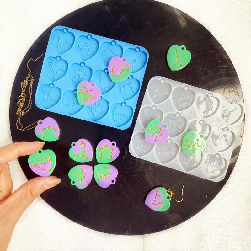 Diy Crystal Epoxy Heart Square Molds Earrings Tag Mold Hanging Pendant Decoration English Letter Mirror Silicone Mold