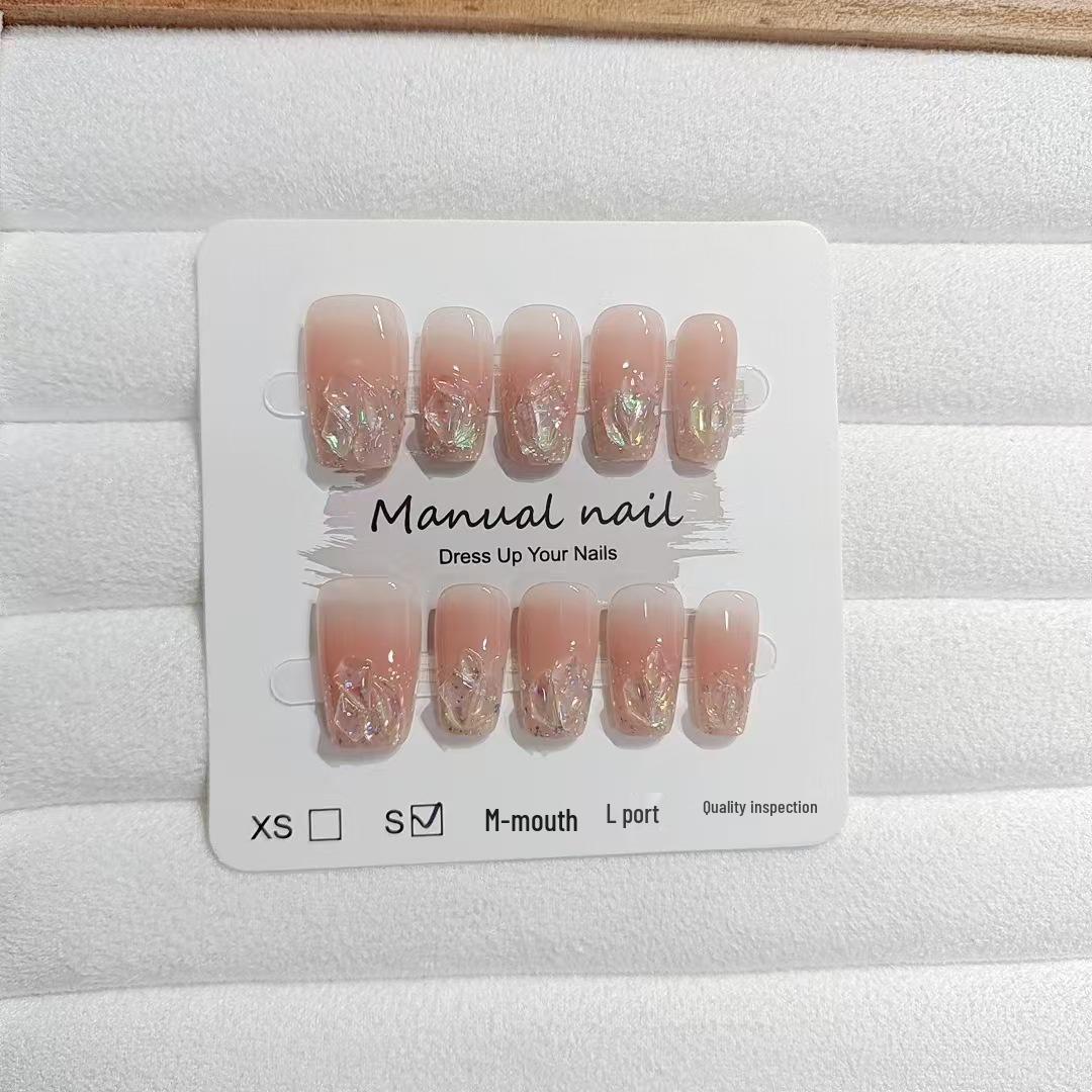 

Набор накладных ногтей - S059 Золотой/Румяный Глиттер, Стразы, Короткая/Средняя Лесенка, Ручная работа Новогодняя Коллекция (10 кусочков)