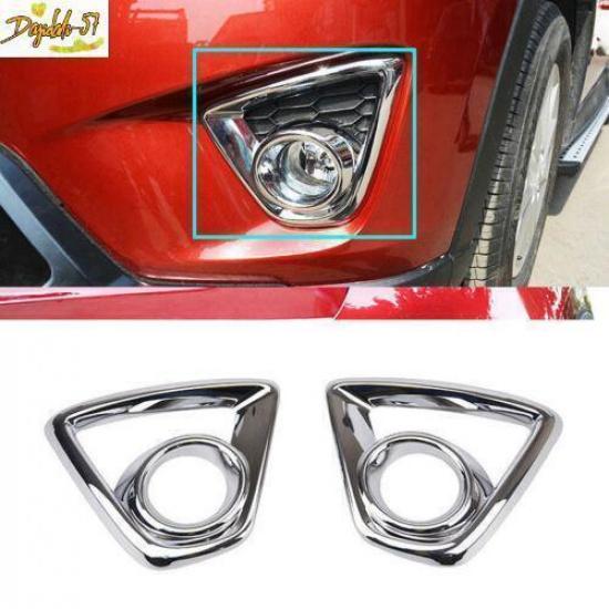 Pair Chrome Front Fog Light Lamp Cover Trim For 2013 2014 2015 Mazda CX-5 New