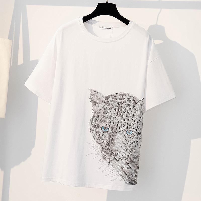 2024 Pure Cotton Women's Rhinestone Top - Mid-Length European Edition