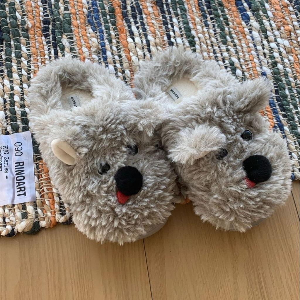 Fashion Winter Womens Cotton Slippers Cartoon Dog Couple Non-Slip Warm Indoor Home Slippers Plush Fluffy Comfortable Floor Slippers
