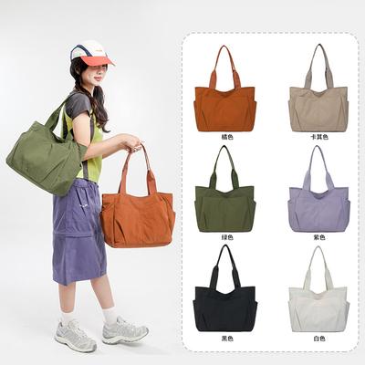 Literary and Artistic Versatile Shoulder Bag, Simple Solid Color Casual Handbag, Nylon Bag, Large Capacity Class Commuter Bag