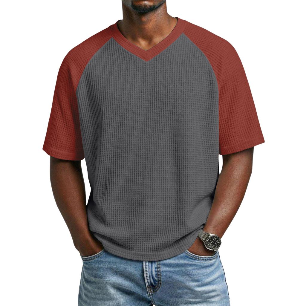 Men's Casual V-Neck Raglan Short-Sleeve Top