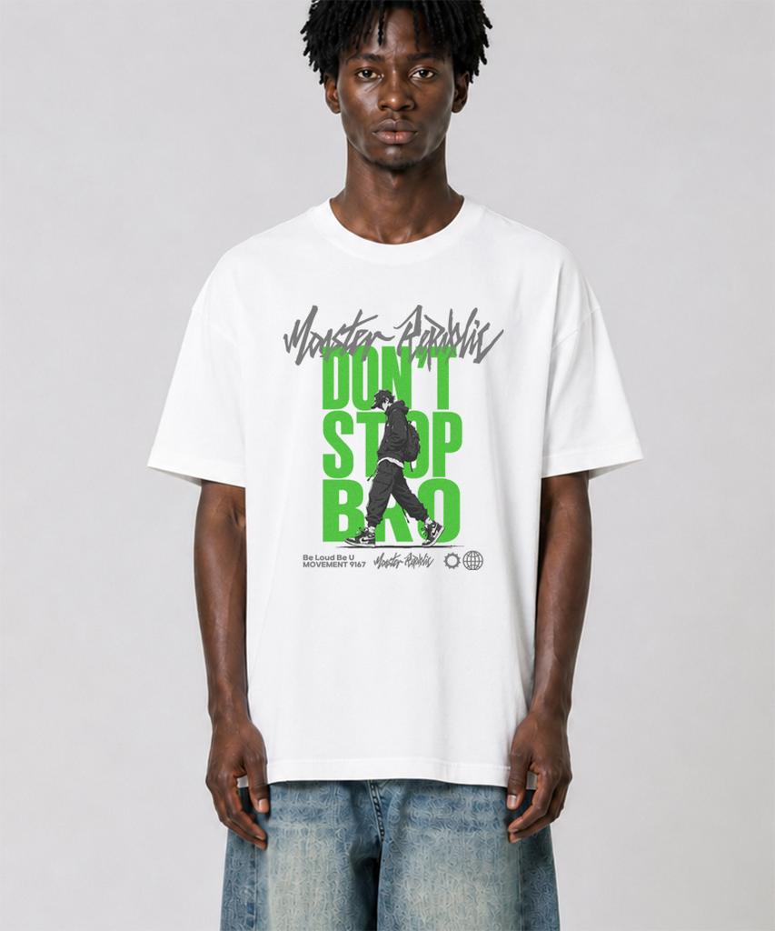 MONSTER REPUBLIC Don'T Stop Bro Light Green T-Shirt White_9167
