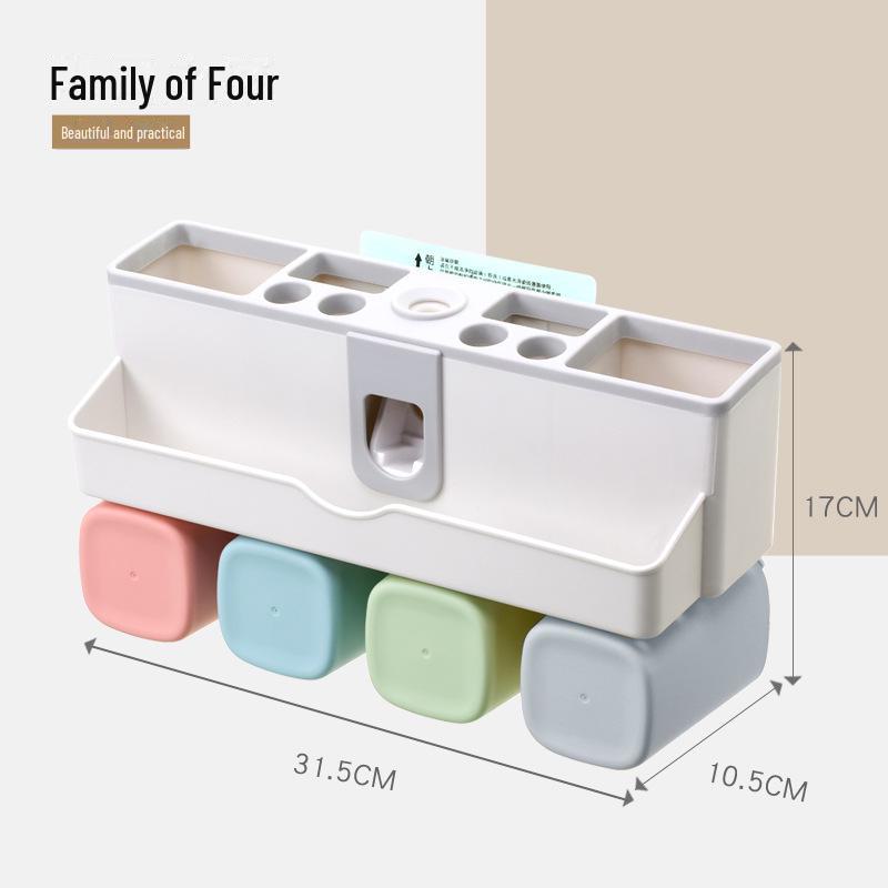 Punch-Free Wall-Mounted Toothbrush Rack with Automatic Toothpaste Dispenser and Mouthwash Cup