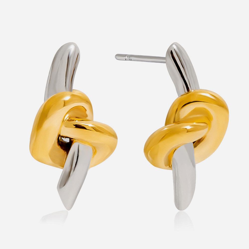 Designgefühl Klassischer Stil 18K Gold, Gold- und Silberfarben passendes Knoten-Design Ohrringe und Ohrschmuck