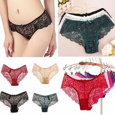 Sexy Fashion Women Soft Triangle Underwear Lace Mid Waist Brife Transparent