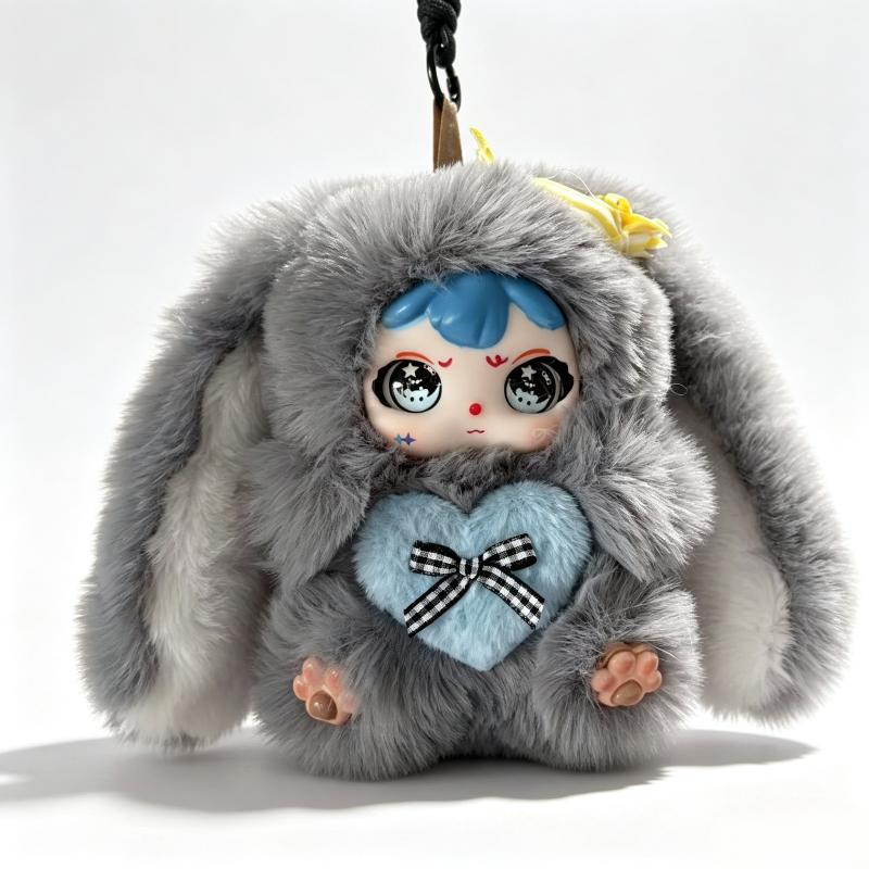 Cute Long Ear Bunny Plush Keychain Fluffy Sweet Rabbit Vinyl Doll Pendant Decor Backpack Hanging Girls Kawaii Gift