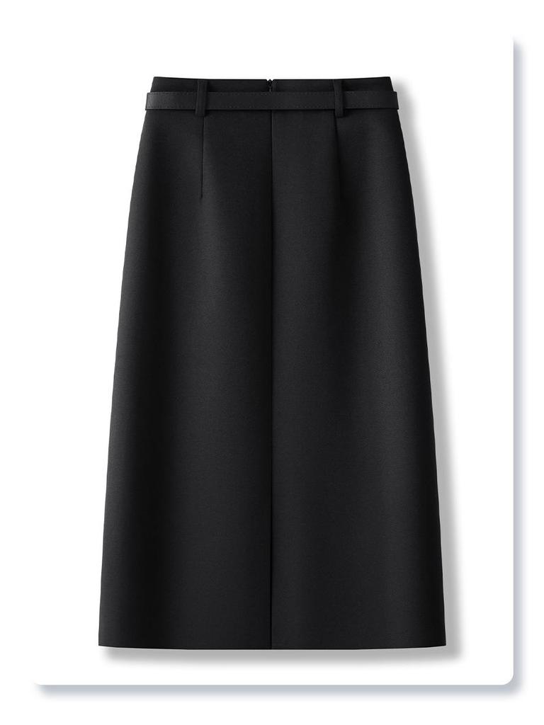 2024 Women's High Waist Angora Red Wool Midi Skirt - Autumn Winter Bodycon Style with Slit