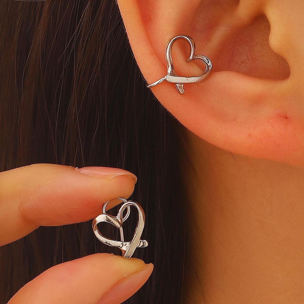 Clip per orecchio retrò francese a doppio strato in lega senza buco: Ear Cuff Semplice da Donna, Stile Freddo, di Nicchia Coreano, Temperamento