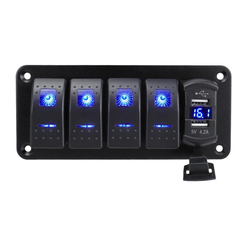 Rocker Switch Panel Blue Backlit Fast Charging for RV Marine Vehicles