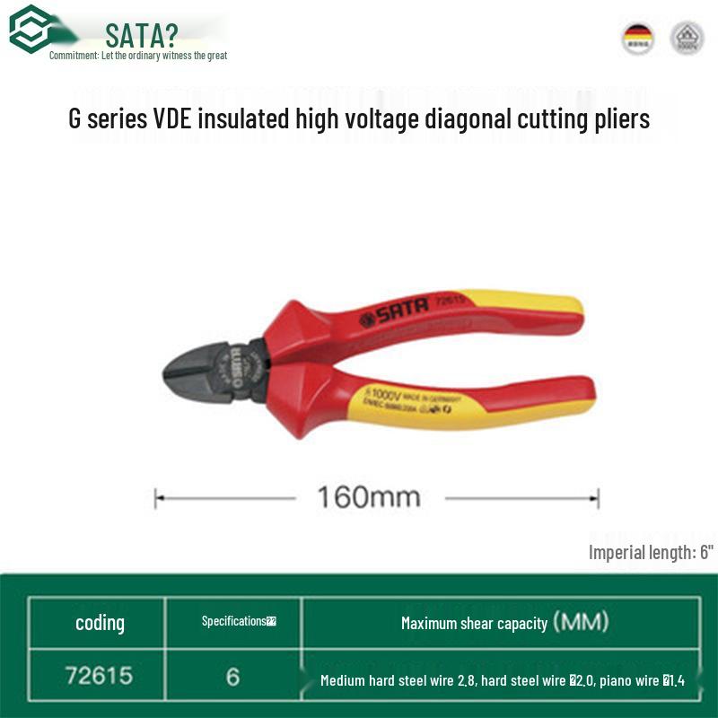 SATA G Series VDE Insulated High-Voltage Diagonal Cutting Pliers 72615/72616/72640/72645/72620