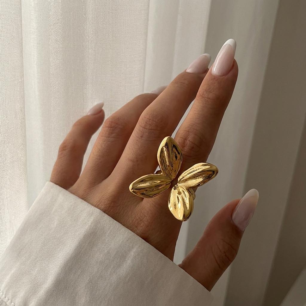Stainless Steel Gold Plated Vintage Rings For Women Boho Sun Butterfly Flower Crystal Zircon Geometric Finger Ring Party Jewelry