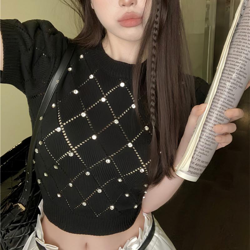 

Жіноча мода літо короткий рукав вільний топ з круглим вирізом, блискучий блискучий топ, футболка з коротким рукавом, повсякденний пуловер, топи One Size чорний