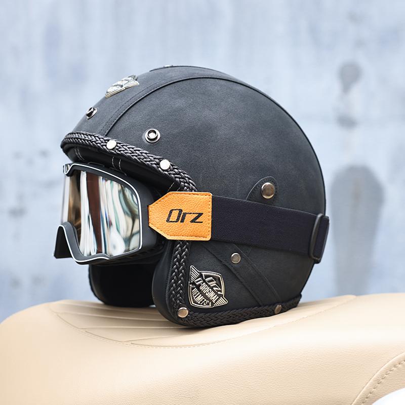All Season 3/4 Half Face Motorcycle Helmet Unisex Retro Style DOT Approved Solid ABS Shell Adjustable Motorbike Safety Helmet