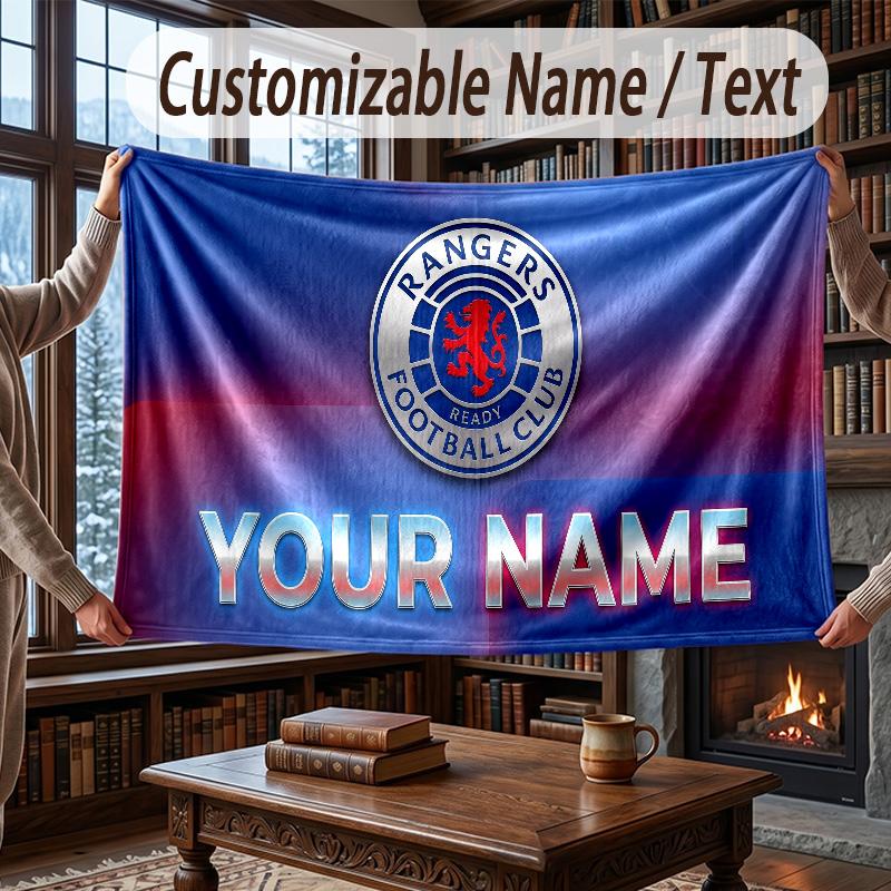Custom Name Flannel Throw Blanket Rangers FC Pattern Warm Home Decoration