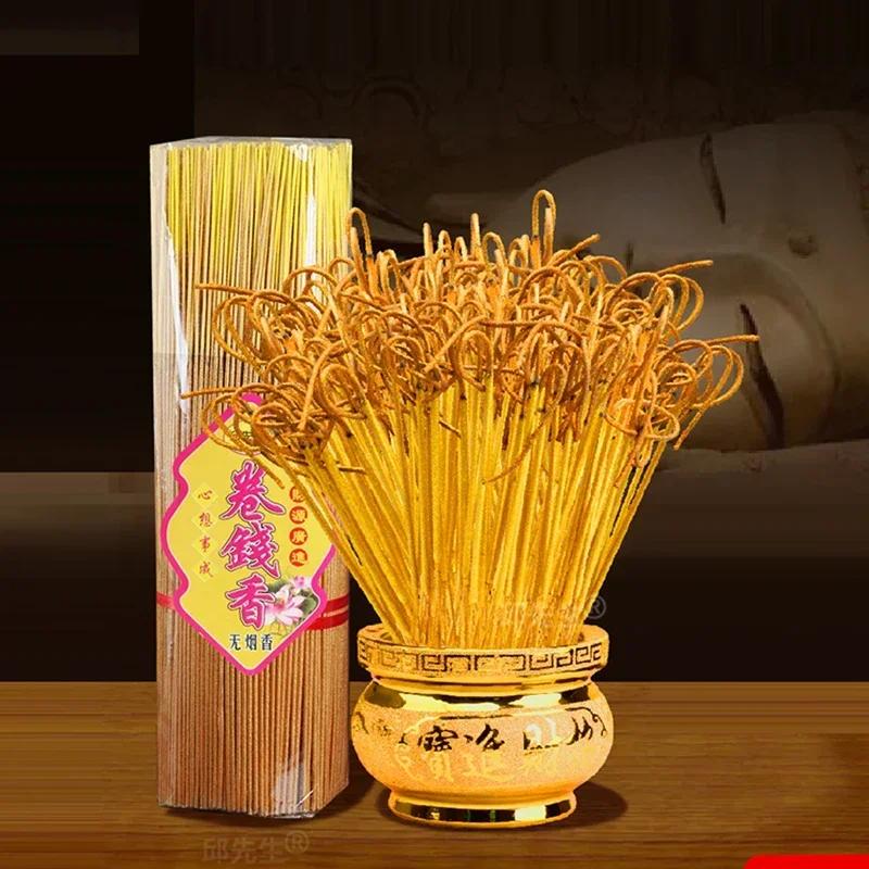 Bulk Sale Smokeless 1000pcs/lot Natural Golden Sandalwood Incense Sticks God of Wealth Roll Money Worship Bamboo Stick Incense