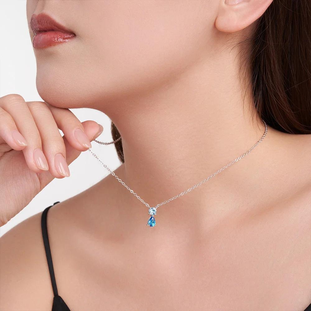 Cross-border Hot-selling European American Style Simple Water Drop Birthstone Necklace Women Fashion Pendant Necklace