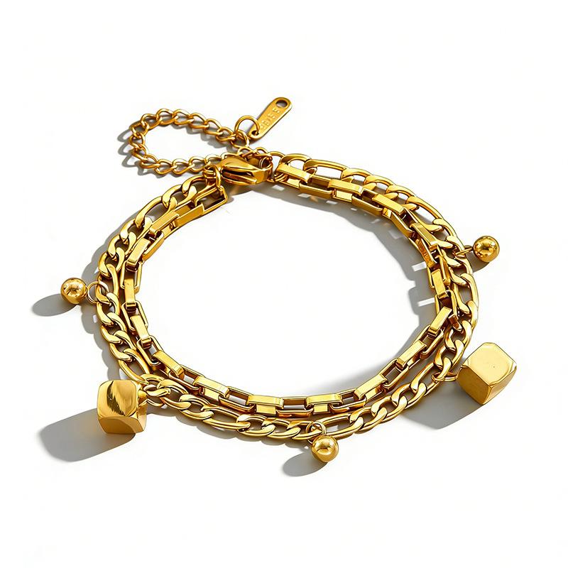 Ladies' small square double-layer titanium steel bracelet - a simple and versatile style accessory