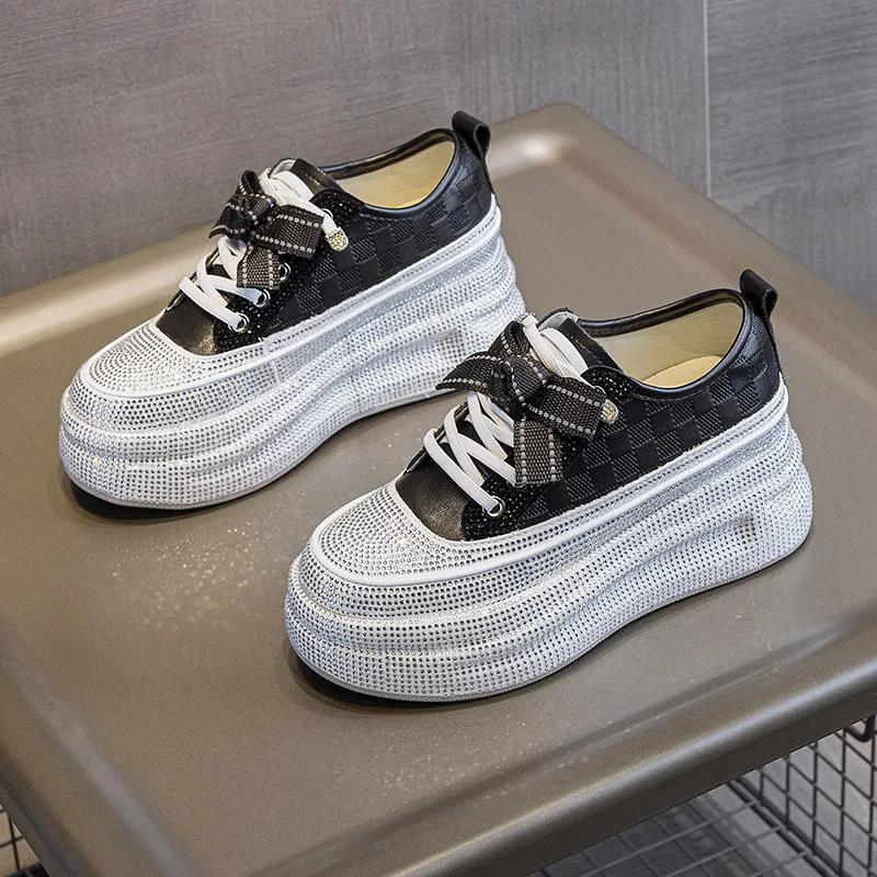 Fashion 7CM Genuine Leather Ankle Boots Shoes Elastic Chunky Sneakers Comfy New Summer Spring Pumps Fashion Vulcanize Women Casual Shoes