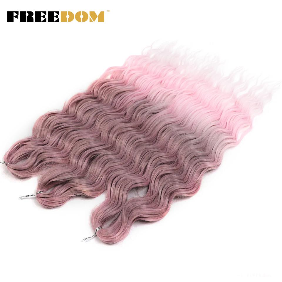 FREEDOM Synthetic Braiding Hair Extensions Natural Curly Wavy 24inch Water Wave Braid Hair Ombre Blonde Brown Twist Crochet Hair