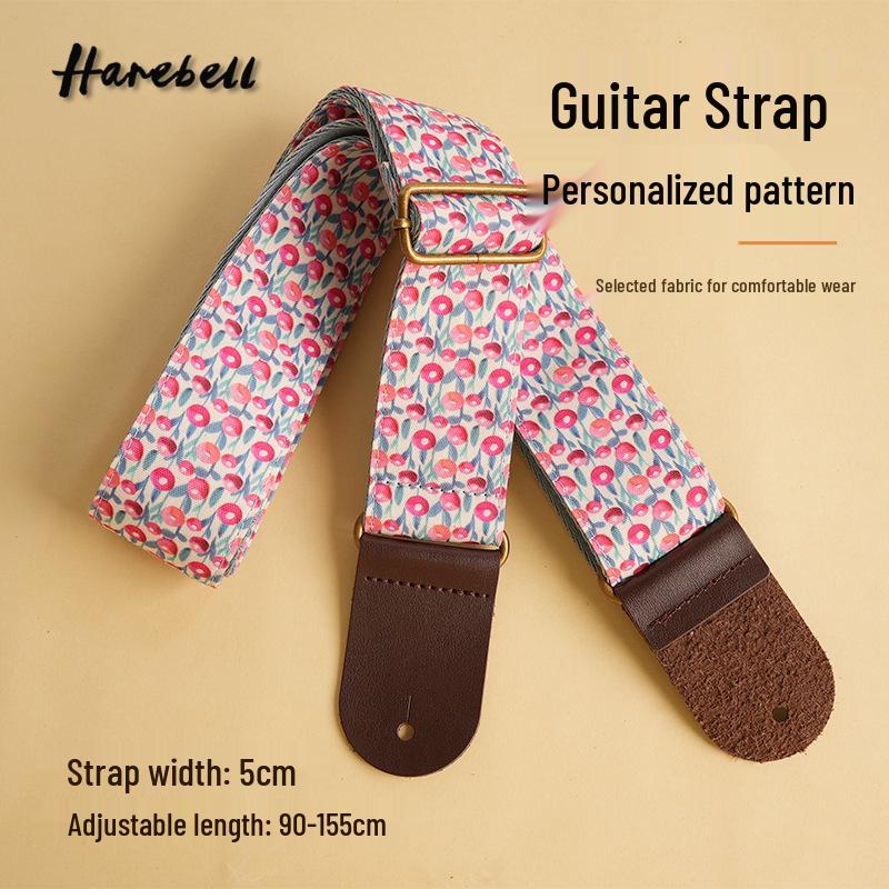 Floral Fruit Pattern Cotton Guitar Strap, Blue Cherry - Model PO-016 90-155 cm