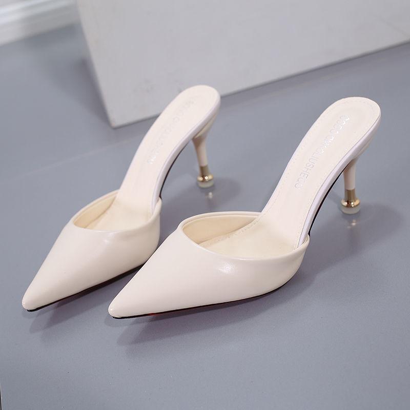 Fashion 2025summer and autumn new non-slip stiletto fashion slippers all-match pointed toe half outdoor women's middle heel