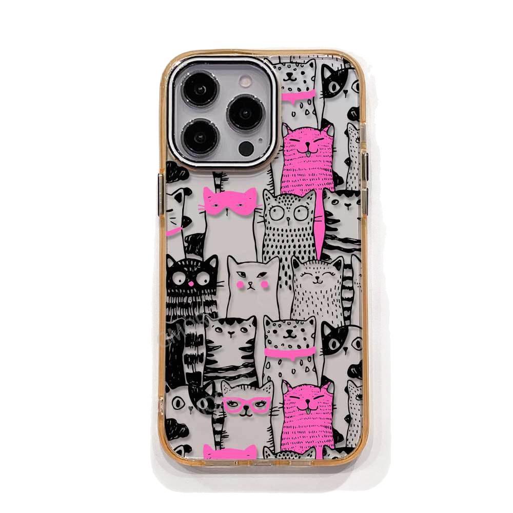 Cool cat stick figure painting iPhone17AIR transparent mobile phone case Apple 15Pro funny 16 does not collide