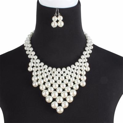 Imitation Pearls Woven Collar for Women Fashion Necklace Ladies Clavicle Chain with Earrings GZW