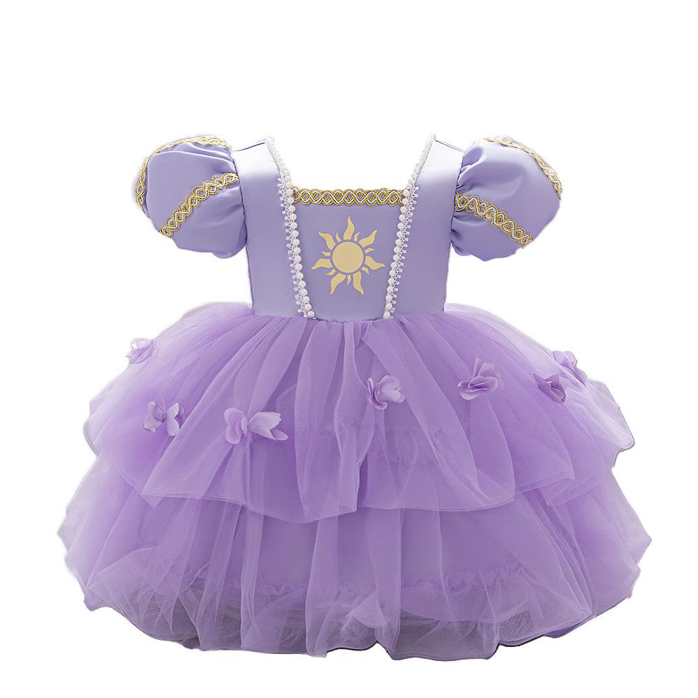 Rapunzel Princess Dress - Girls' Satin Mesh Evening Gown Cosplay Costume