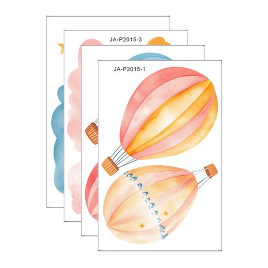 4 Sheets Hot Air Balloons Wall Stickers Watercolor Hot Air Balloon Clouds Stars