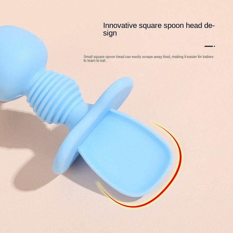 Baby Silicone Fork Spoons Chewable Utensils First Stage Training Predator Toddler Utensils for Baby Led Weaning With Storage Box