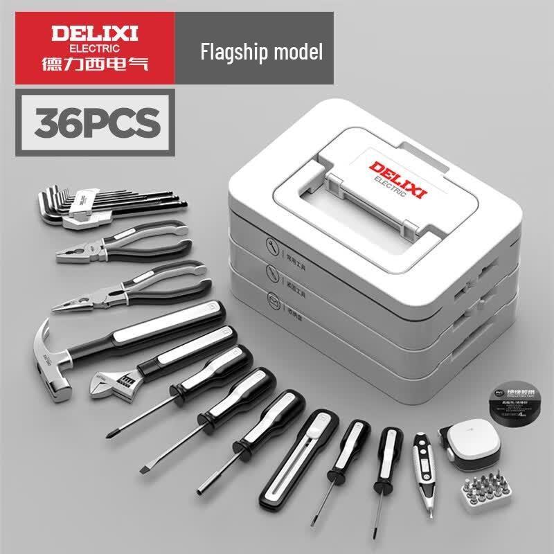 DELIXI ELECTRIC 3-Layer White Tool Kit CN plug (adapter included)