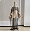Beaded Edge Tulle Cape Train Shawl Front Short Back Long Sheer Bridal Wrap White & Black For Strapless Wedding Gown Evening Party Photoshoot
