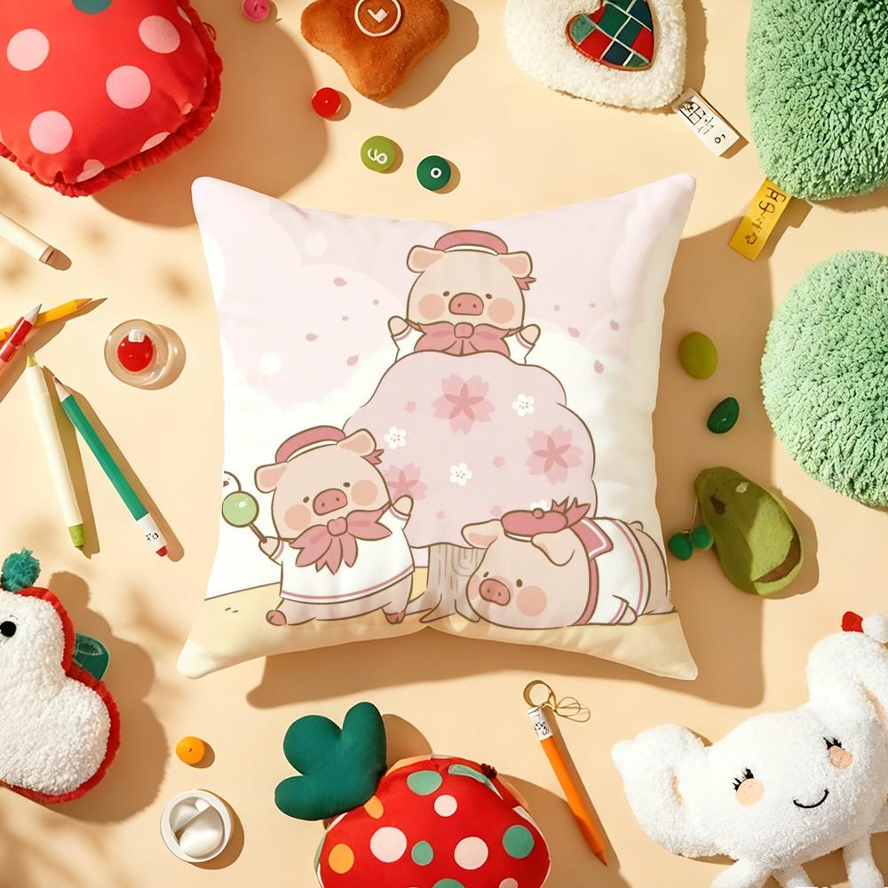 Cute Cartoon lulu pig Cushion Cover Plush Fabric Soft DoubleSided Printed Sofa Warm Winter Home Gift Pillow Cover