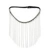 Stylish Black PU Leather Body Chain Belly Chain Belt with Metal Tassels for Women Music Festival and Evening Event Wear