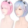 Peluca de cosplay + alfileres para fiesta Hajimeru Isekai Seikatsu Rem Ram Twins azul rosa