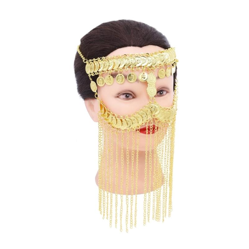 Gold Coin Veils Headband Coin Face Chain Belly Dance Jewelry Accessory Halloween Christams Cosplay Party Performances