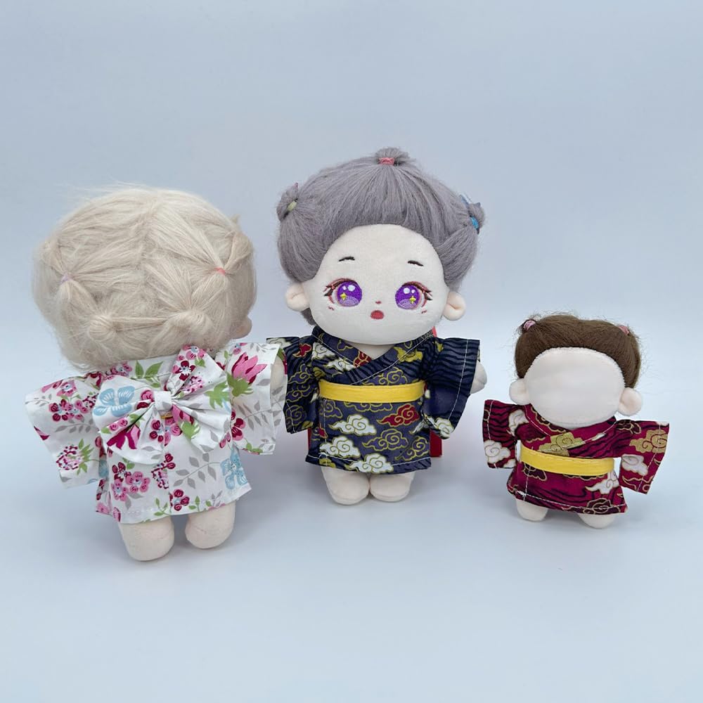 niannyyhouse Plush Clothes Girdle Kimono and Yukata Set Cotton Doll Doll Accessories 10cm/20cm Dress-Up (Black-10cm)
