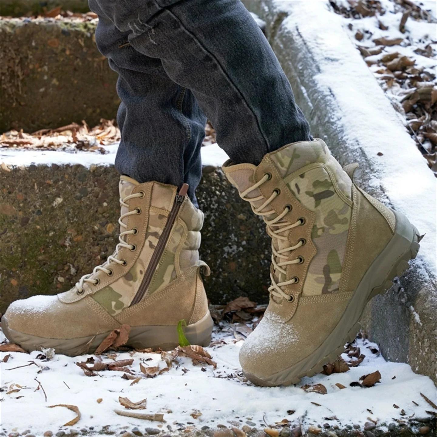 

Winter Camouflage Wool Lining Warm Hunting Boots Men s Outdoor Non-Slip Waterproof Snow Shoes Hiking Mountaineering Boots 45