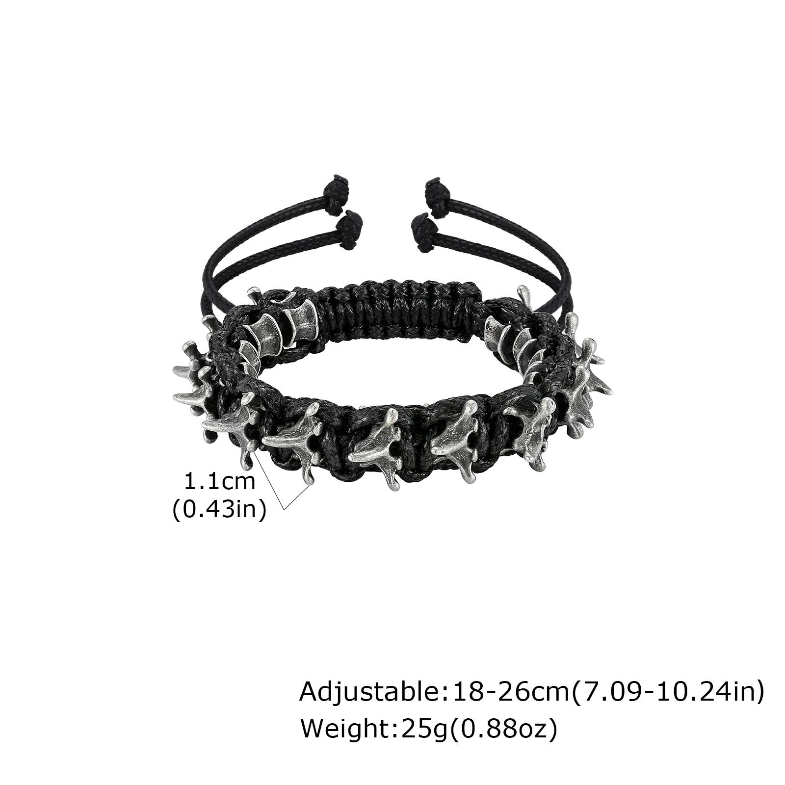 

Fashion Gothic Metal Dragon Thorny Spine Woven Rope Chain Adjustable Bracelet for Men Punk Hip Hop Jewelry