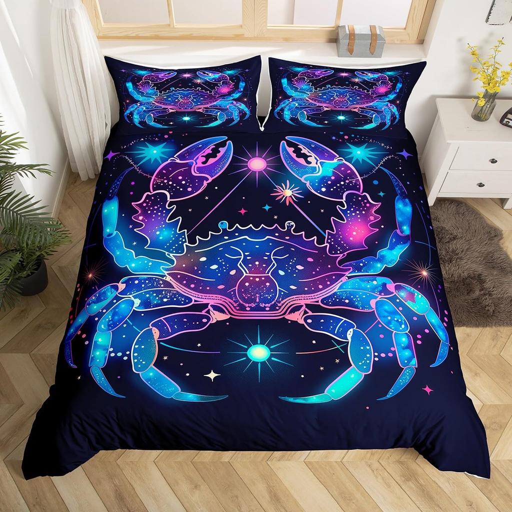 Comforter Gemini Kingboho Starry Constellations Astrology Zodiac Comforter Mandala Flower Neon Blue Glitter Bedding Set