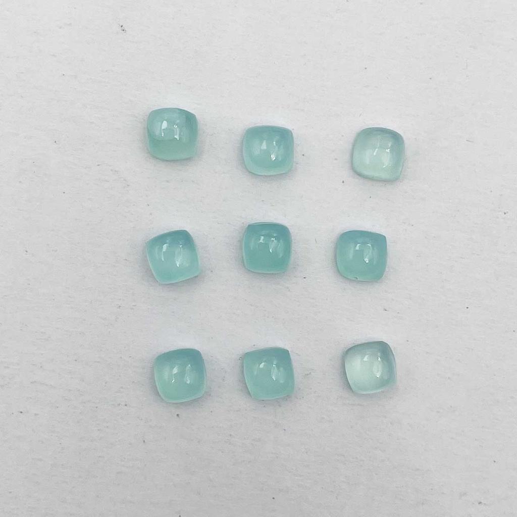 Natural Aqua Chalcedony Squre Cushion Cabochon Loose Gemstone Lot 49 Pcs 5 MM 36 CT For Jewelry Making