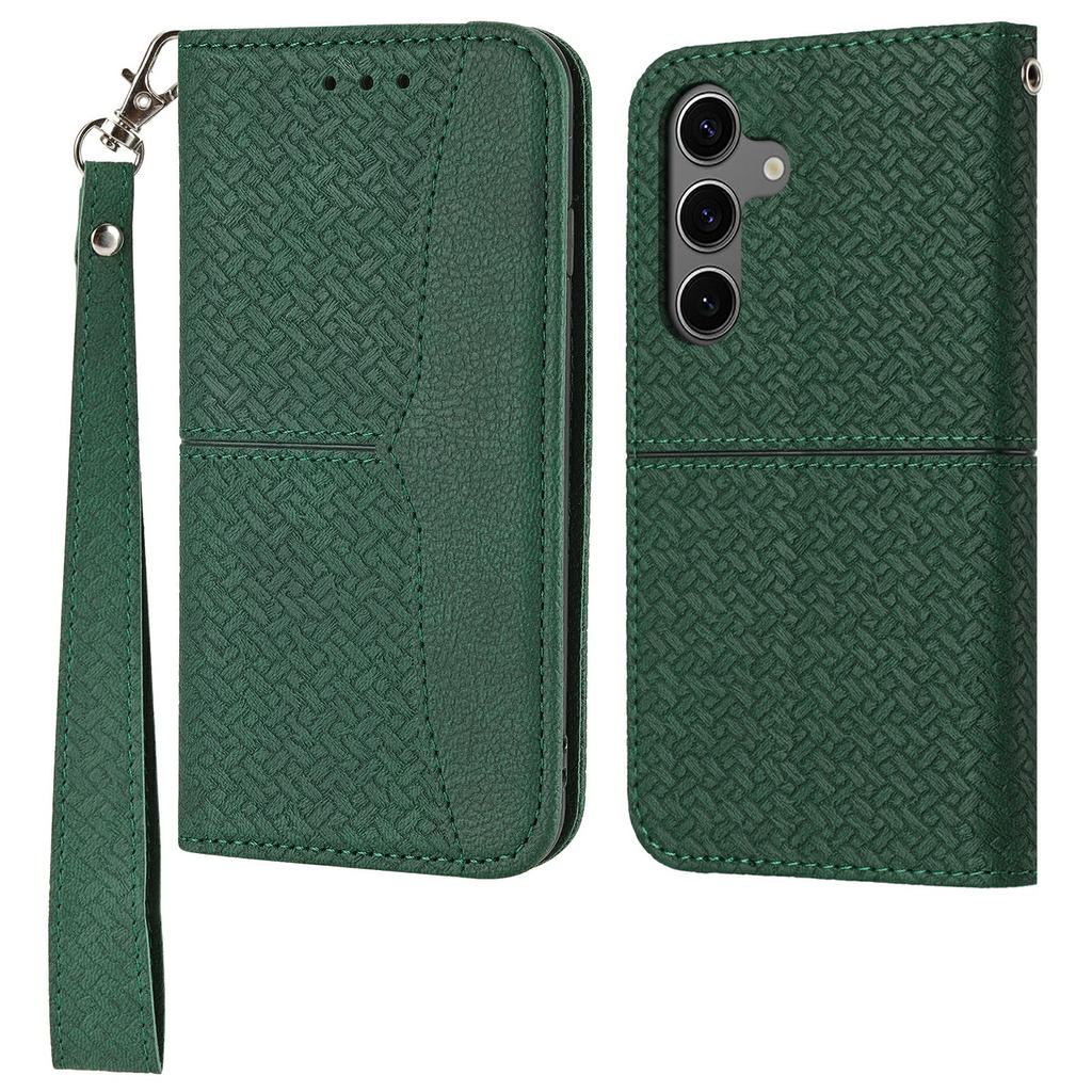 For Samsung Galaxy S25 FE Case Woven Texture PU Leather Wallet Phone Cover with Wrist Strap