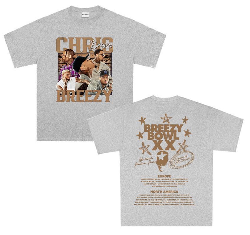 Chris Brown Breezy Bowl XX Tour 2026 Graphic T Shirts Unisex Women Retro Harajuku Oversized Cotton TShirt Hiphop Clothing T Shirt